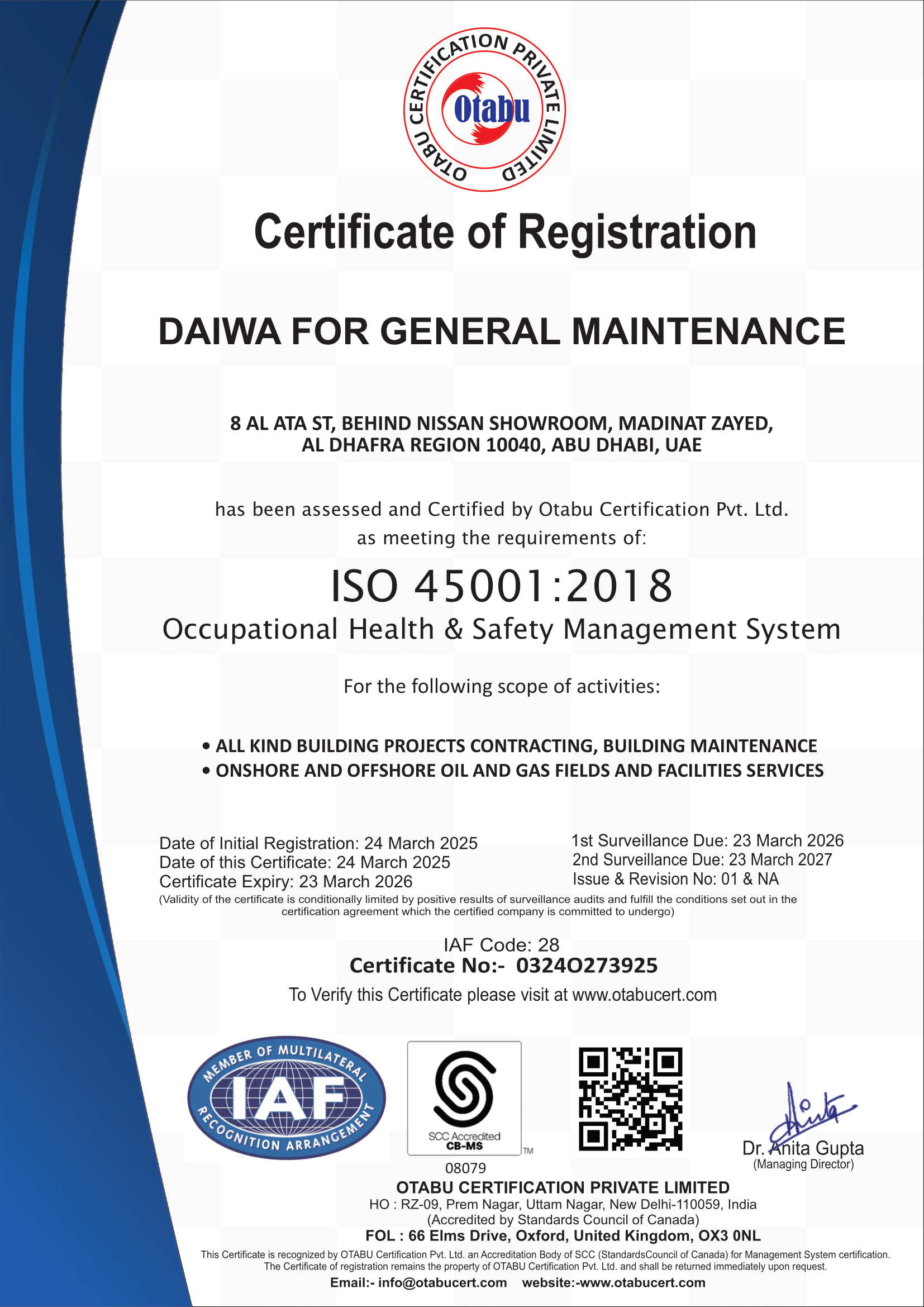 ISO 45001 Certificate